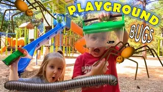 PLAYGROUND Vacuum BUG HUNT for KIDS!! SPIDER, Millipede, ANTS, Worms, SNAILS, & MORE!! Fun ZIPLINE