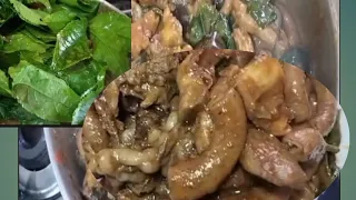 Pork Innard part , intestine, kidney, liver,&  lungs///with Passionfruit leaves,//yum yum!!!