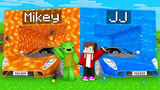 JJ and Mikey LAVA Car vs WATER Car Battle in Minecraft Challenge (Maizen Mizen Mazien) Parody