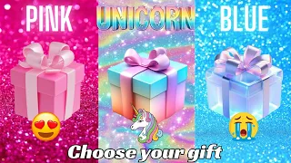 Choose your gift 🎁🤩💝😭||3 gift box challenge||2 good & 1 bad|| Pink, Unicorn & Blue #giftboxchallenge
