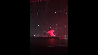 Travis Scott falls off into a pit whilst on stage at a Drake concert at the O2 Arena London