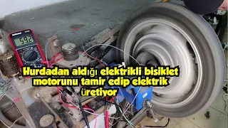 Hurdadan aldığı elektrikli bisiklet motorunu tamir edip bu motordan elektrik üretiyor