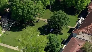 Aerials | Protest encampment in support of Palestine prompts police response on Emory University cam