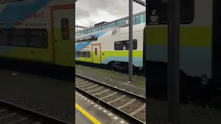 A private Westbahn train leaves Salzburg's main train station in the direction of Vienna