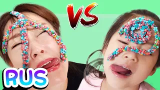 Кто победит? Со Ын и мама противостоят в сладкой игре Seoeun VS Mom Snack Game with Rope Jelly Oreo