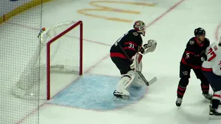 Anton Forsberg in action during the Capitals @ Senators hockey game