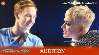 Benjamin Glaze Gets a Kiss From Katy  but gets a No  "Level" Audition American Idol 2018 Episode 1