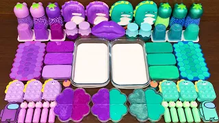 PURPLE vs MINT!! Mixing Random Things into GLOSSY SLIME!!! Satisfying Video #71