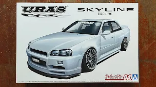 Aoshima 1/24 URAS Nissan Skyline Type-R ER34 | Plastic Model Kit Unboxing