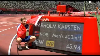 Karsten Warholm SMASHES his own 400m hurdles world record at Olympic Games.