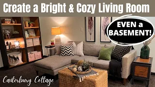 DIY BUDGET BASEMENT LIVING ROOM MAKEOVER/BEST TIPS FOR CREATING A BRIGHT AND COZY SPACE