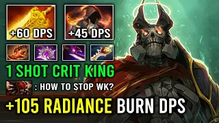 WTF +105 Flame Cloak Radiance Burn Per Second 1v5 Run At Them Insane Crit Wraith King Dota 2