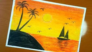 Come disegnare uno Scenario al tramonto con pastello ad olio e matite - be creativo & art