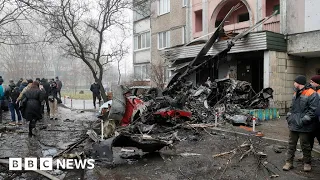 Ukraine's President Zelensky pays tribute to Ukraine helicopter crash victims - BBC News