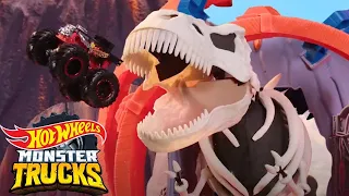 Hot Wheels Monster Trucks Race to Defeat the Skeleton T-Rex 🏆🦖 - Monster Truck Videos for Kids