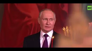 Путин  на пасхальной службе в храме Христа Спасителя