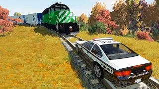 Realistic Train Vs. Police Cars in BeamNg Drive - Train Accident Compilation by Dancing Cars