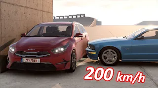 Kia Ceed SW 2023 vs Ford Mustang GT Crash Test BeamNG