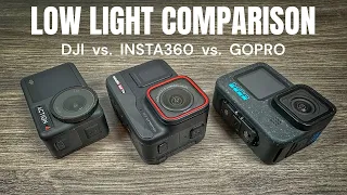 Insta360 Ace Pro Low-Light Comparison versus DJI Osmo Action 4 and GoPro Hero 12