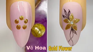 Easy Gold Flower Nails Art For Beginner 💖Vẽ Hoa Xuân Hè 💅New Nails Design 💝 New Nails