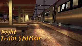 ambiente de la estación de tren en una noche lluviosa:8horas de relajación, lluvia y sonido del tren