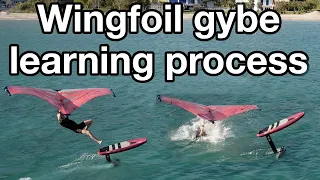 Wingfoil gybe learning process/crash reel!