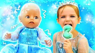 Party at the princess castle with Elsa doll. Kids pretend to play with baby dolls & toys for girls.