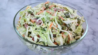 Салат-ОБЪЕДЕНИЕ из капусты. До чего же вкусный! Рецепт салата из свежей капусты, горошка, колбасы.