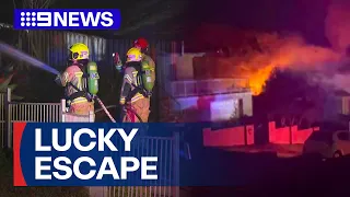 Family escapes before roof collapses in Sydney home fire | 9 News Australia