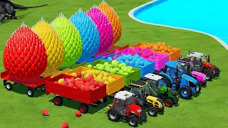 RIGITRAC vs LANDINI vs JOHN DEERE vs FENDT TRACTORS BATTLE WITH DRAGON EGGS - Farming Simulator 22