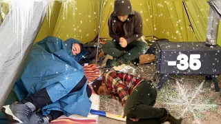 EXTREME -35C WINTER CAMPING IN THE WARMEST HOT TENT ON EARTH Snowfall ❄️