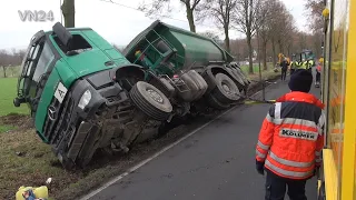 21.01.2022 - VN24 - Salvage contractor pulled tipped over dump truck back on its wheels