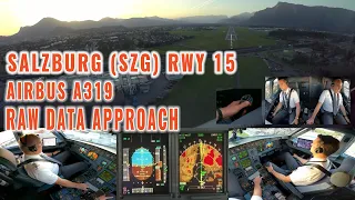 SALZBURG (SZG) | EARLY MORNING RAW DATA APPROACH  TO RUNWAY 15 | AIRBUS PILOTS AND COCKPIT VIEWS