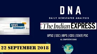 THE INDIAN EXPRESS COMPLETE NEWSPAPER ANALYSIS - 22 September 2018 - [UPSC/SSC/IBPS]