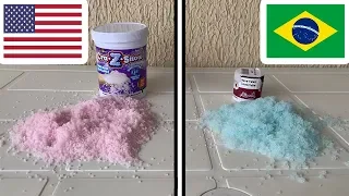 NEVE FALSA DOS ESTADOS UNIDOS vs NEVE FALSA DO BRASIL. QUAL FAZ O MELHOR SLIME?!