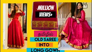 How to convert saree into long gown easily |தமிழில் easy anarkali gown from old saree #sareeintogown