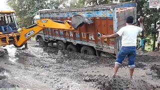 Tata Motors Lpt 3118c Truck Stuck in Mud Rescue By Jcb 3dx Machine | Truck In Mud | Jcb Truck Video.