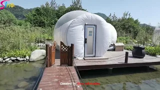 5m dome clear top inflatable bubble lodge hotel with silent blower for resort glamping suite