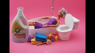 6 DIY Barbie Hacks & Crafts - Washing Detergent - Bath Tub, Toilet, Bath Sponge etc