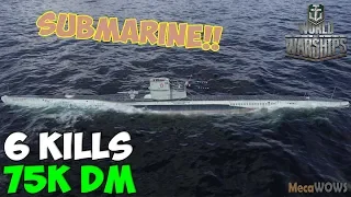 World of WarShips | U-69 | 6 KILLS | 75K Damage - Replay Gameplay 4K 60 fps