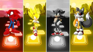 Spider Man Sonic 🆚 Super Sonic 🆚 Tails Exe Sonic 🆚 Dark Sonic | Tiles Hop Sonic Team