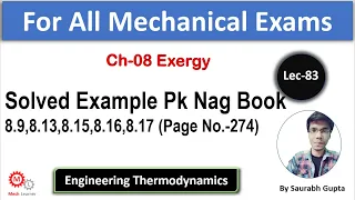 Pk Nag Problems - Chapter 8 Exergy || Engineering Thermodynamics-83 ||