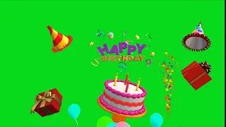 Happy Birthday Green Screen, Chroma Key 3D Animated Celebration. Cake, Party Hats, Balloons (2020)