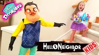 Hello Neighbor Kid in Real Life! Disney Doorables Toy Scavenger Hunt!!