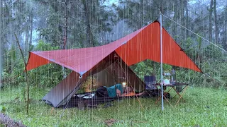 SOLO CAMPING HEAVY RAIN - RELAXING CAMPING IN THE RAIN - ASMR