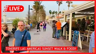 🔴LIVE: Playa De Las Americas Sunset walk and food Tenerife! Beachfront restaurant☀️ Canary Islands