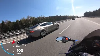 HONDA CBR1100XX and AUDI A7/S7 at German Autobahn