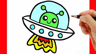 HOW TO DRAW A ALIEN - DRAWING AND COLORING UFO - HOW TO DRAW A KAWAII ALIEN