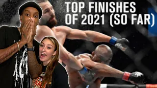 FIRST TIME REACTING TO UFC - Top Finishes of 2021 (So Far) REACTION | SHE GOT SCARED!! 😂😳