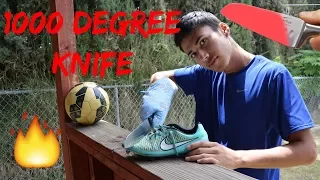 EXPERIMENT Glowing 1000 Degree KNIFE VS SOCCER GEAR